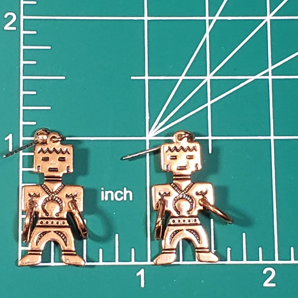 WM WHEELER CO. copper Navajo Hopi kachina warrior hoop dancer doll earrings - Picture 6 of 6